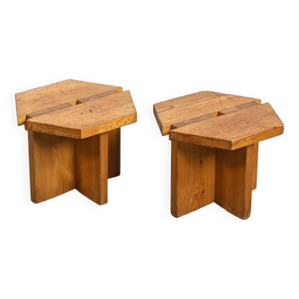 Pair of low stools, René Martin, Méribel Les Allues