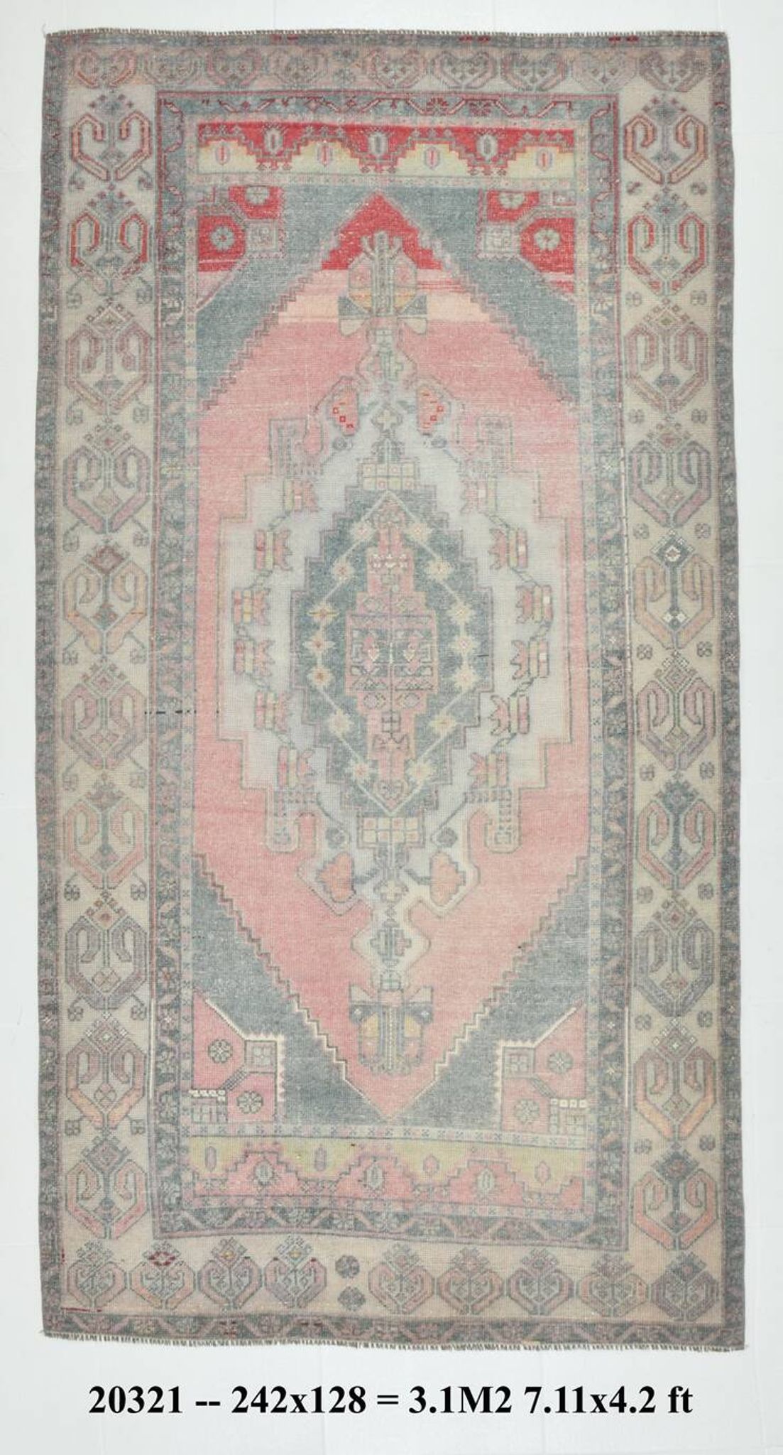4x8 Soft Pink Geometric Handmade Vintage Rug, 128x242Cm