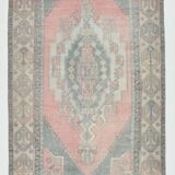 4x8 Soft Pink Geometric Handmade Vintage Rug, 128x242Cm