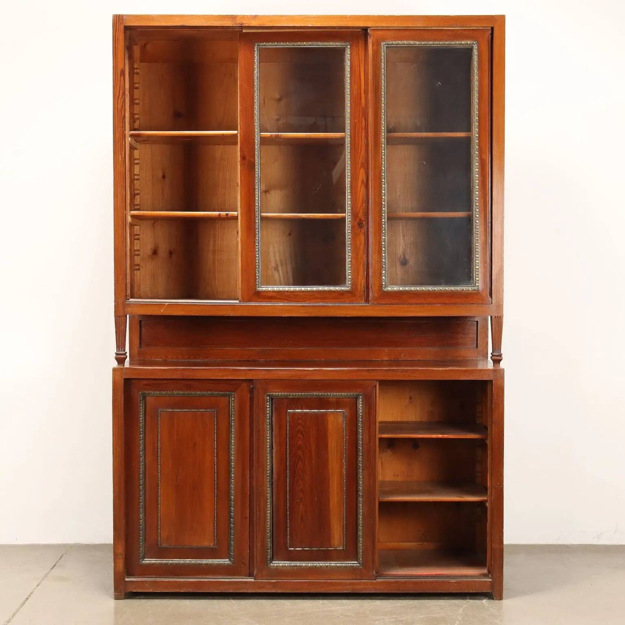 Vintage larch sideboard with sliding metal doors, Italy, 20th century