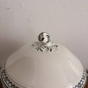 Antique Soup Tureen Vegetable Dish Faience Longwy Henri II Style Geometric Frieze