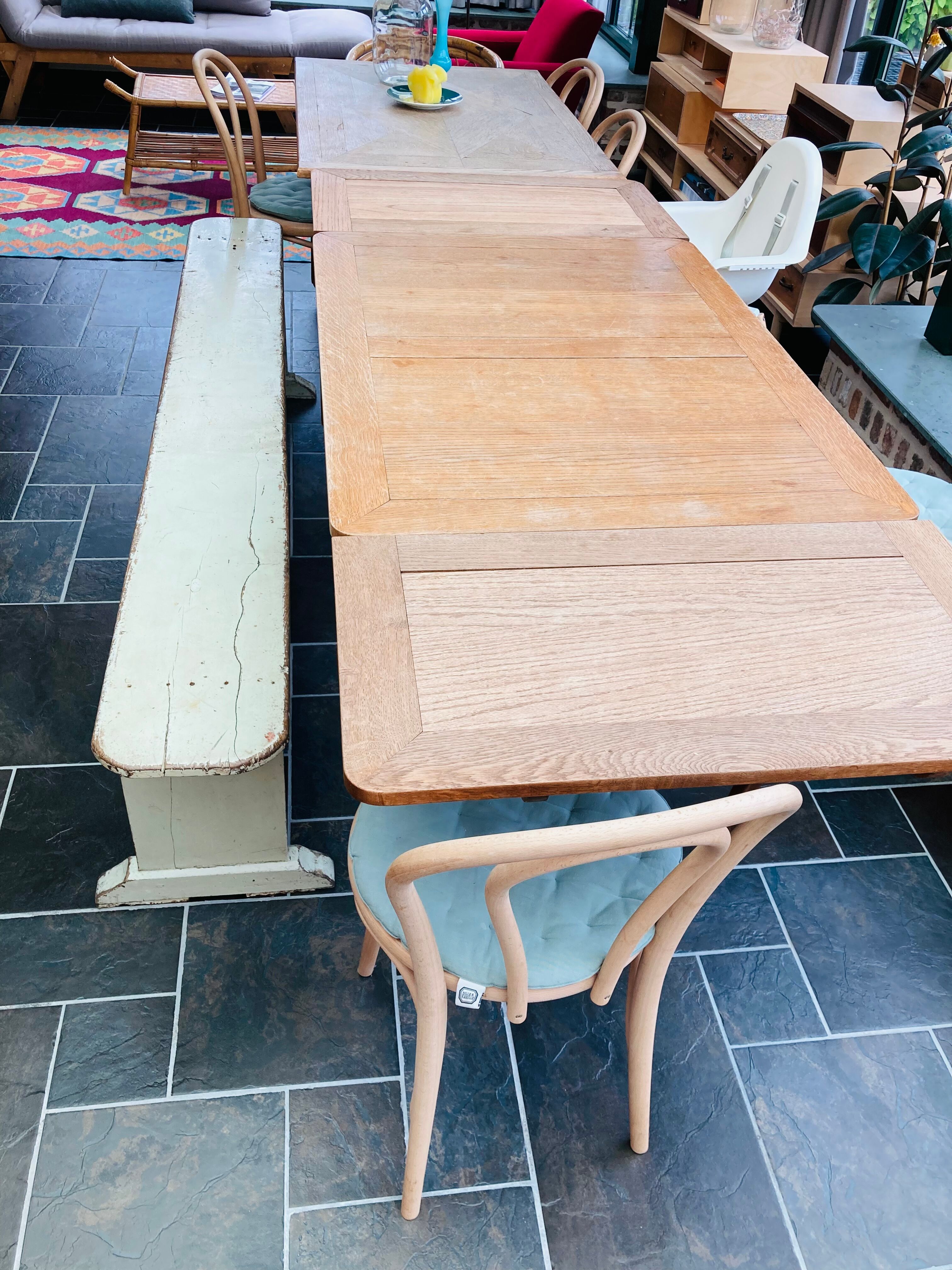 Old wooden bench painted in light green