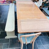 Ancien banc en bois peint en vert clair