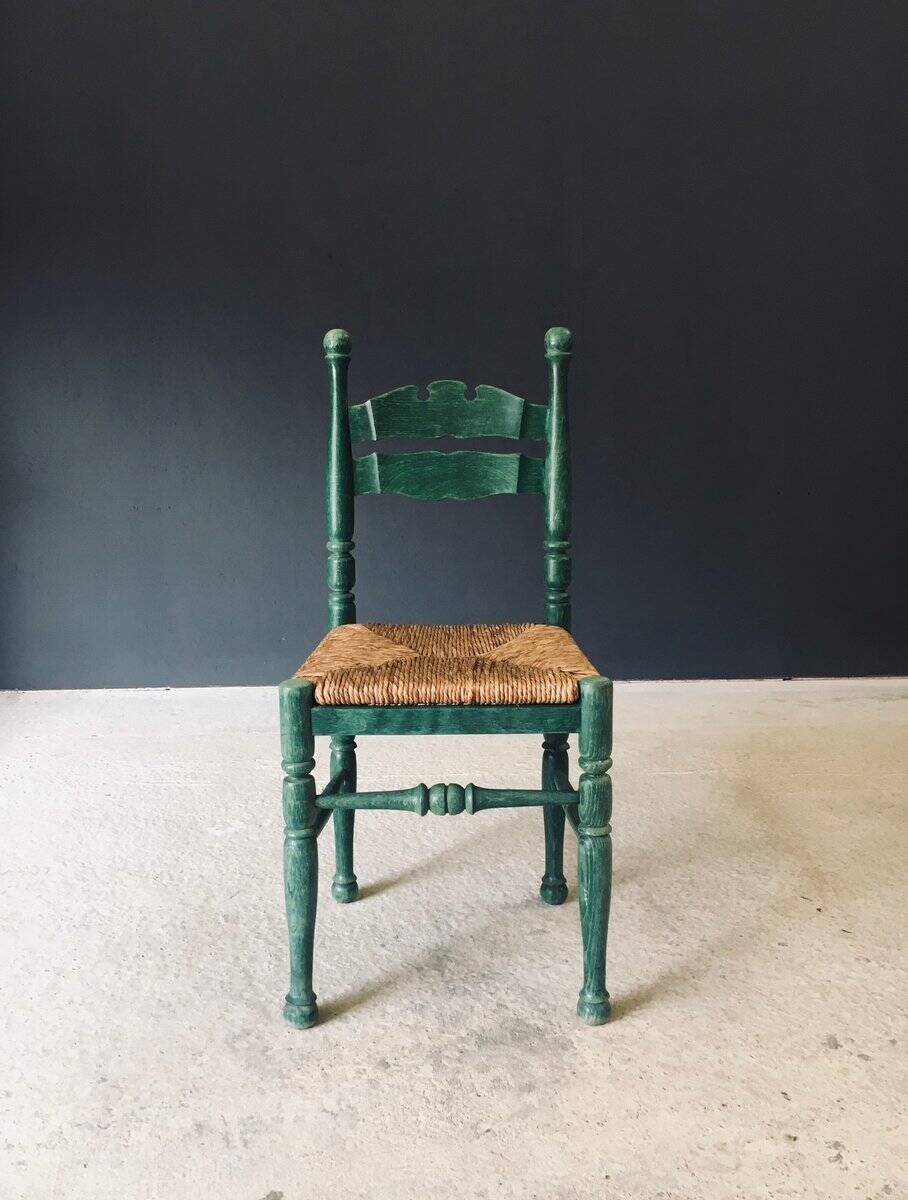 Rustic Austrian Alps Green Side Chairs, Austria, 1950s, Set of 2