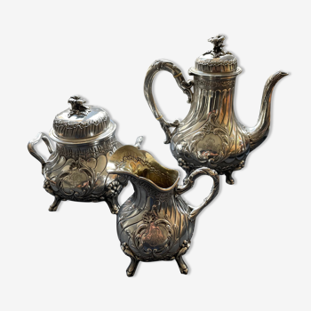 Service à café en argent repoussé et ciselé 3 pièces style Louis XV vers 1880