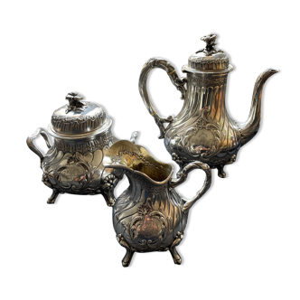 Coffee service in repelled and chiseled silver 3 pieces Louis XV style around 1880