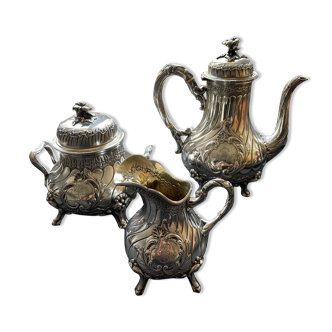 Service à café en argent repoussé et ciselé 3 pièces style Louis XV vers 1880