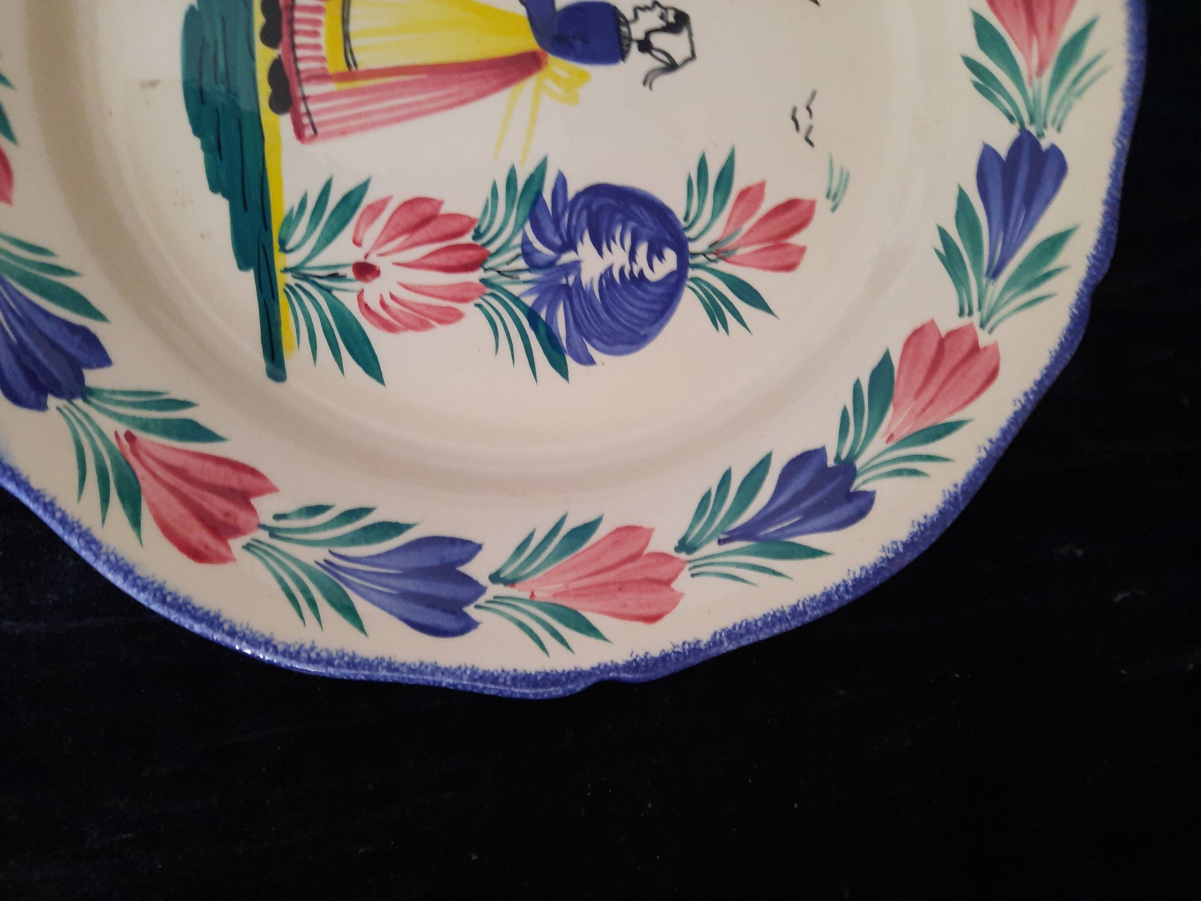 Old HB Quimper Plate Breton Decor Hand Painted