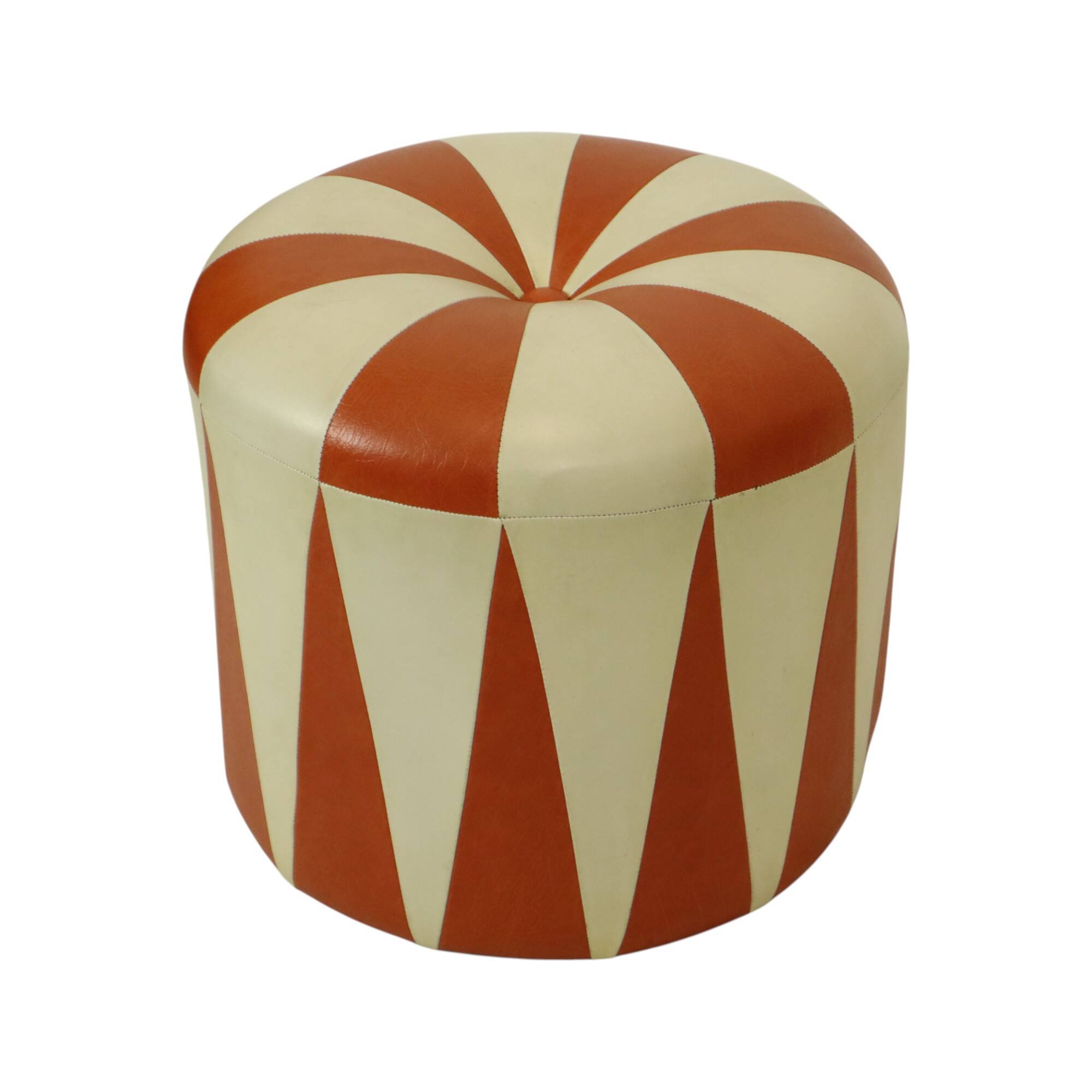 Round Vintage Pouf Orange Cream Two-Tone Skai Sixties