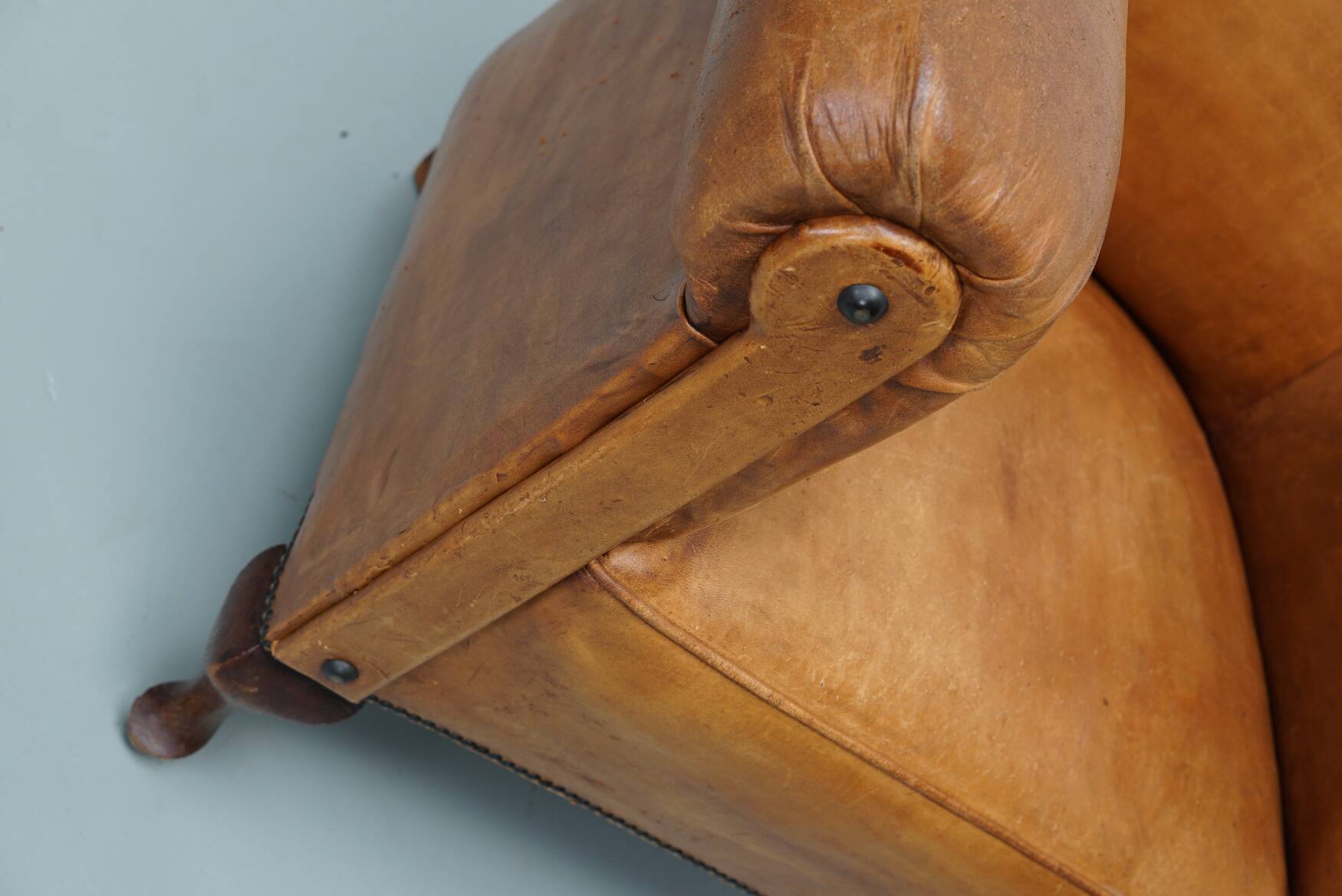 Fauteuil Club Vintage en Cuir Couleur Cognac, Pays-Bas