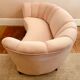 1940s Danish Banana Shaped Scalloped Sofa in Blush Pink