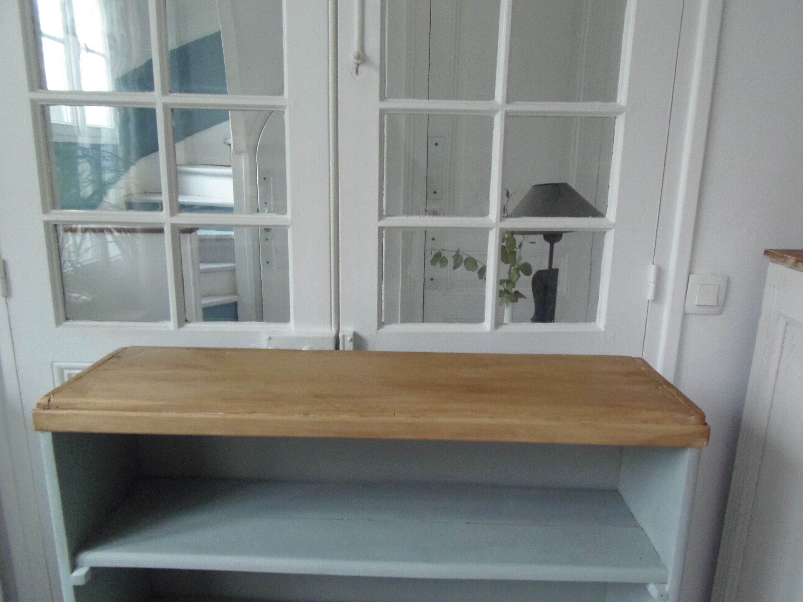 Vintage bookcase green of gray wooden top