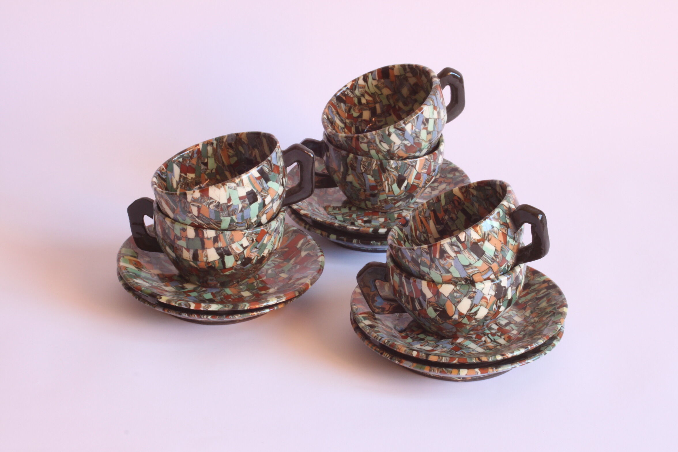 Neriage mosaic tea set by Jean Gerbino, Vallauris.