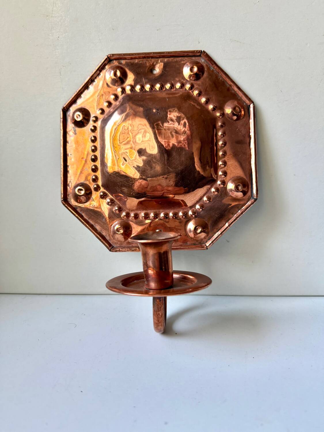 Scandinavian Antique Wall Candle Holder Sconce in Copper