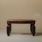 Art Deco table or desk, solid oak and marquetry, France 1930