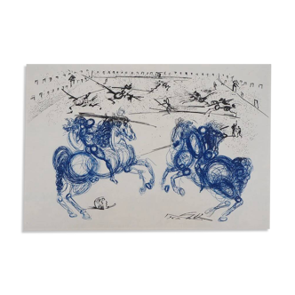 Salvador Dali : Les cavaliers bleus, Gravure originale signée