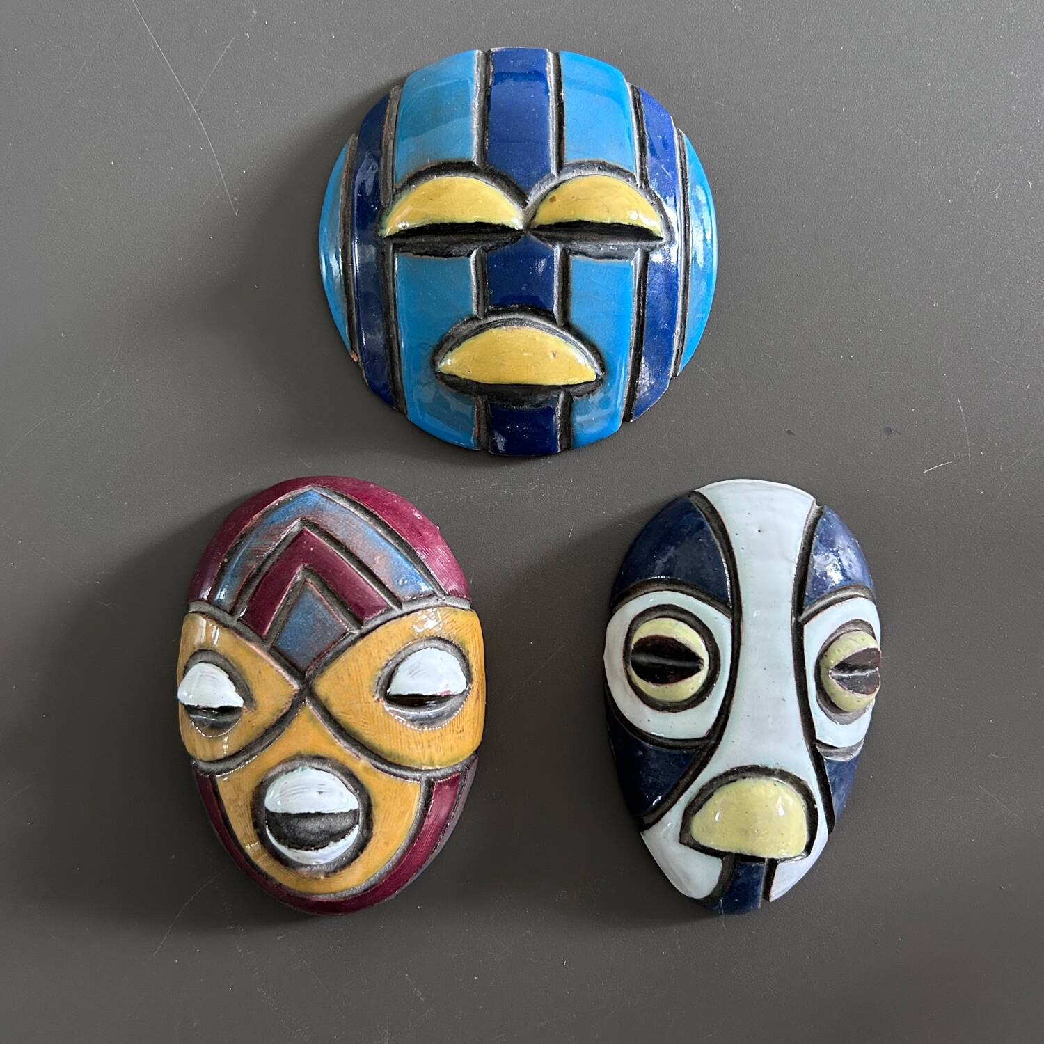 Collection of 3 African ceramic masks