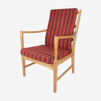 Fauteuil en chêne et tissu rayé par Bjärnums Möbelfabrik des années 60