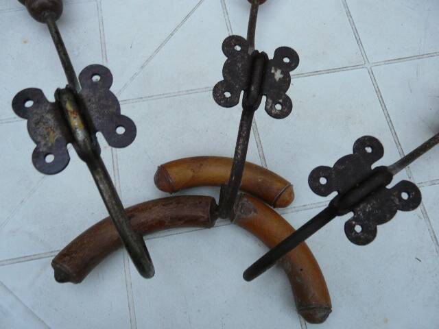 Set of 3 double bistro coat racks in wood and metal