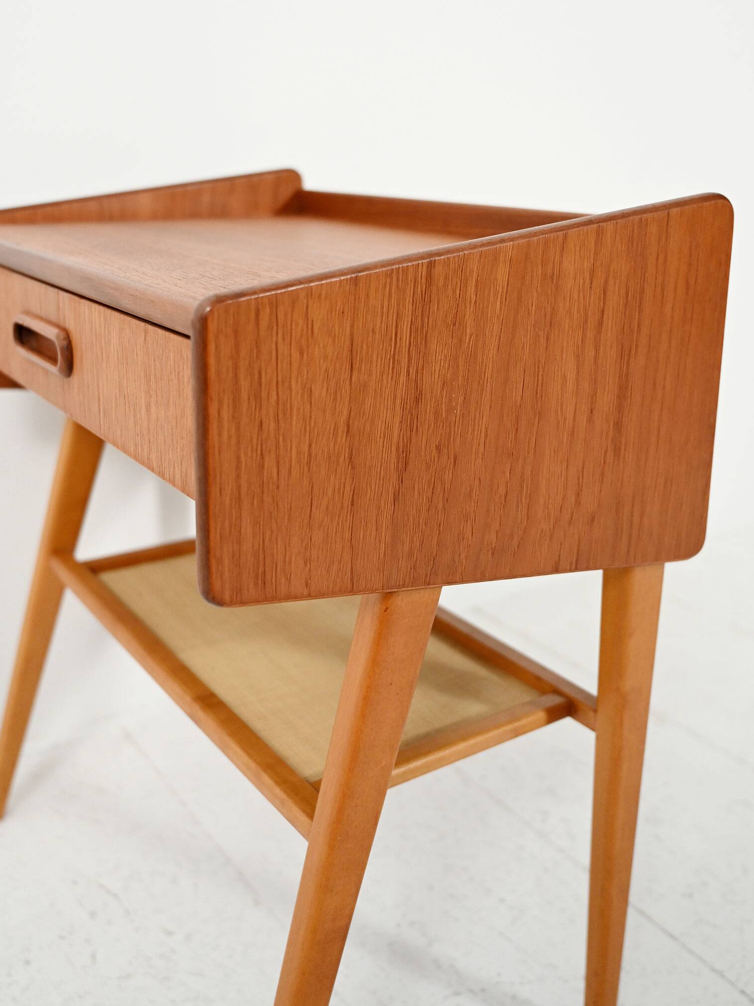Scandinavian teak bedside table with shelf