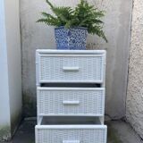 small white rattan cabinet 3 drawers