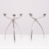 Pair aluminum 3 arms spider candle sticks de bijenkorf 1970s