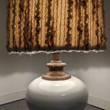 Floor lamp in white glazed stoneware with wool lampshade, 1960s-70s