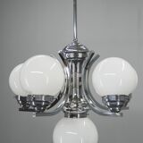 Big Art Deco 6-flamming Chrome and Glass Chandelier, 1930s