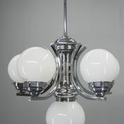 Big Art Deco 6-flamming Chrome and Glass Chandelier, 1930s