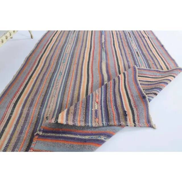 Tapis kilim turc vintage en laine et coton violet noué à la main