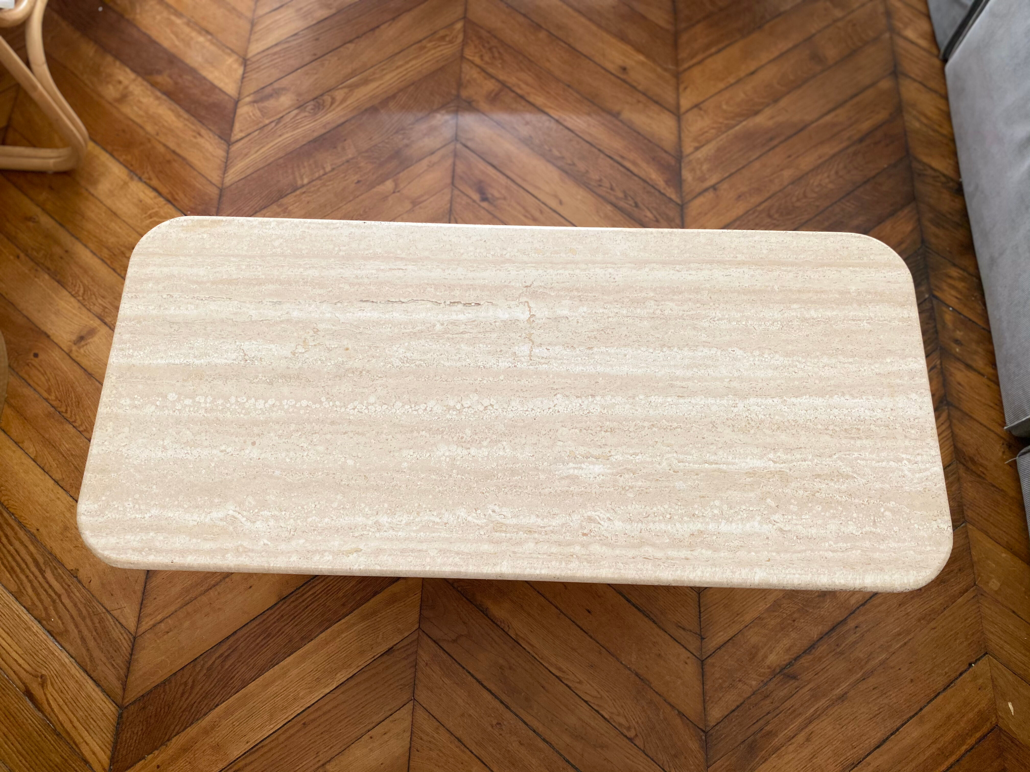 Minimalist design coffee table in unbleached travertine stone