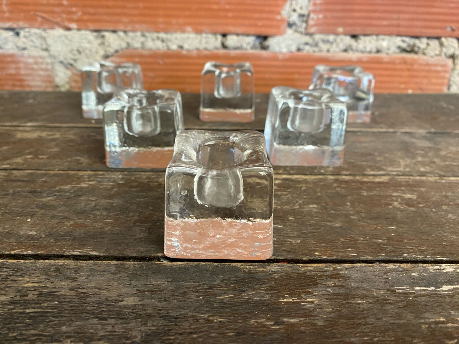 Set of 6 Blenko Ice Design Candle Holders Glass 1970s Vintage