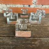 Set of 6 Blenko Ice Design Candle Holders Glass 1970s Vintage