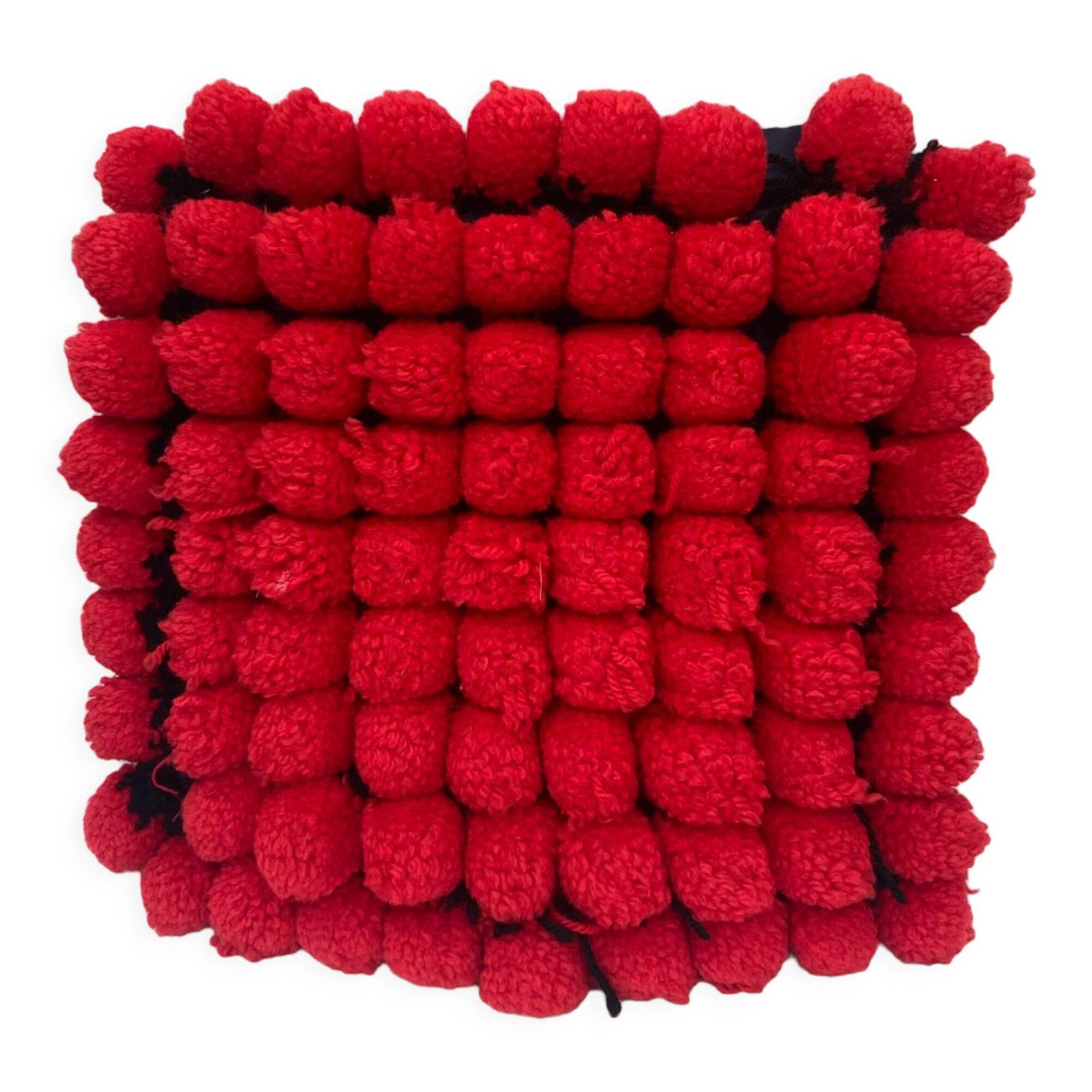 Vintage cushion red pompoms