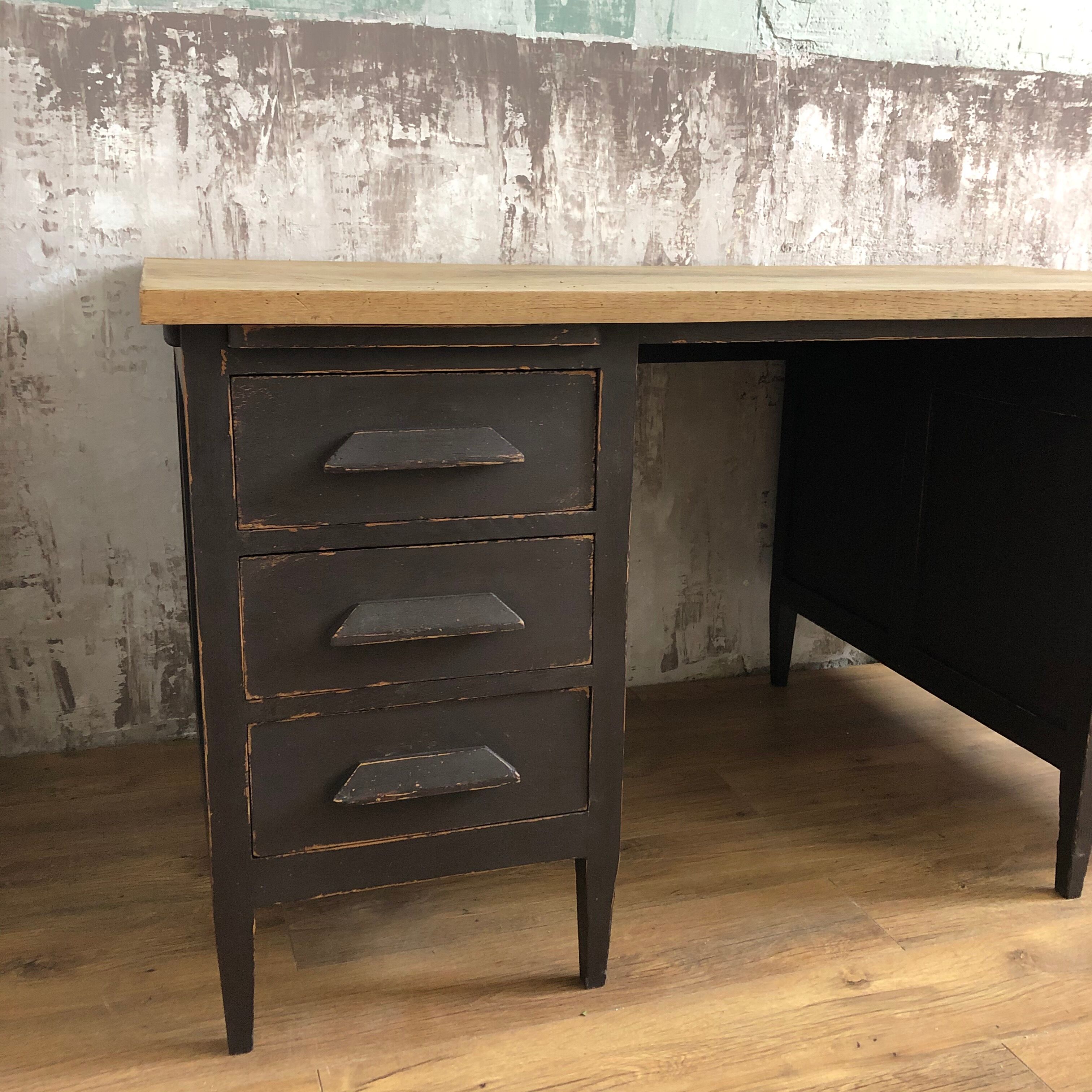 Former wooden minister's desk, black patina