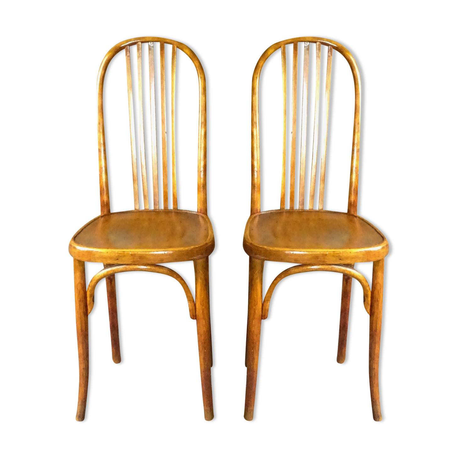 2 Fischel chairs N°196 around 1930 wooden seat- 5 bars