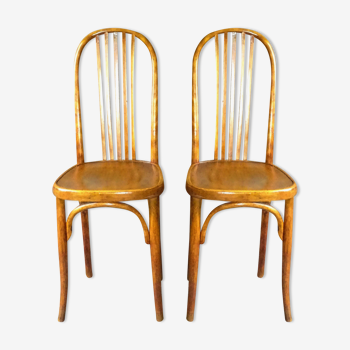 2 Fischel chairs N°196 around 1930 wooden seat- 5 bars