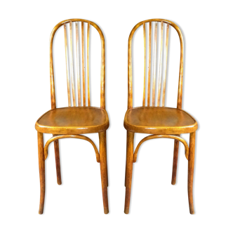 2 Fischel chairs N°196 around 1930 wooden seat- 5 bars