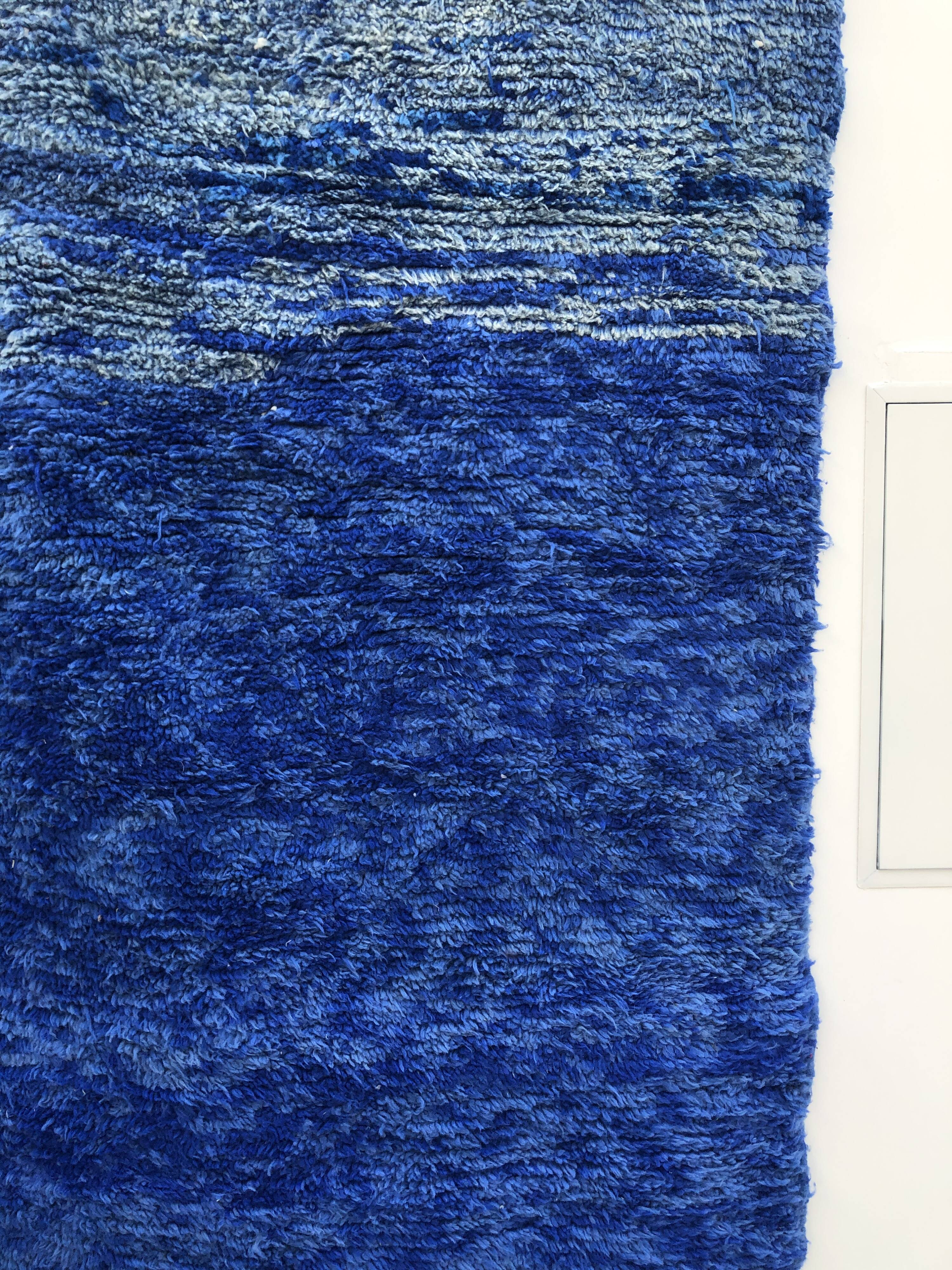 Moroccan Berber carpet Beni Ouarain uni blue 3.3x2.26m