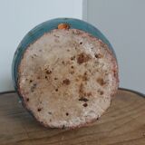 Sandstone pitcher painted in turquoise, very old pottery