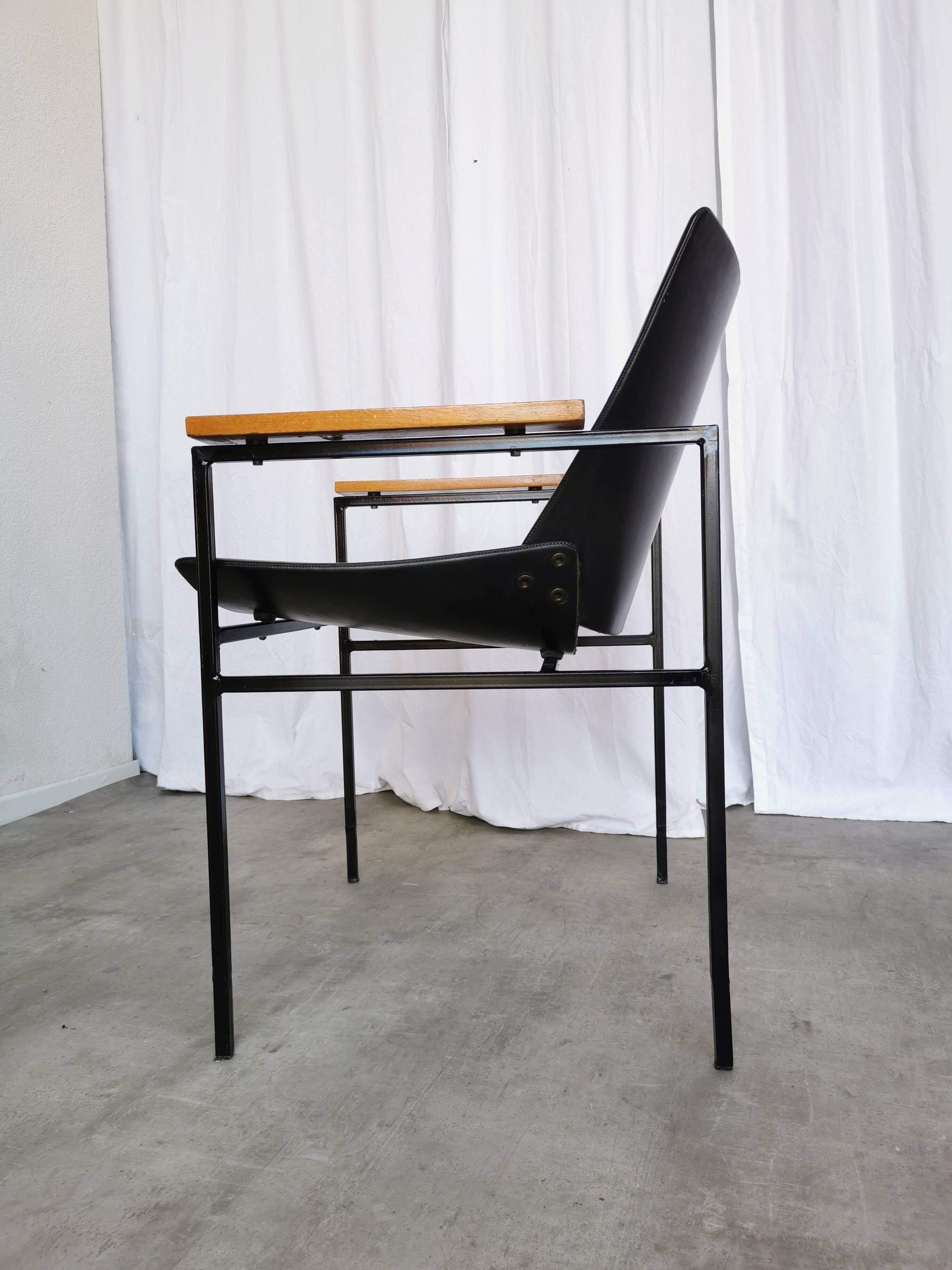 Vintage Niko Kralj Lounge Chair: Black Skai Leather & Wood Armrests