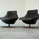 Pair of vintage Danish design brown leather swivel chairs by Bramin