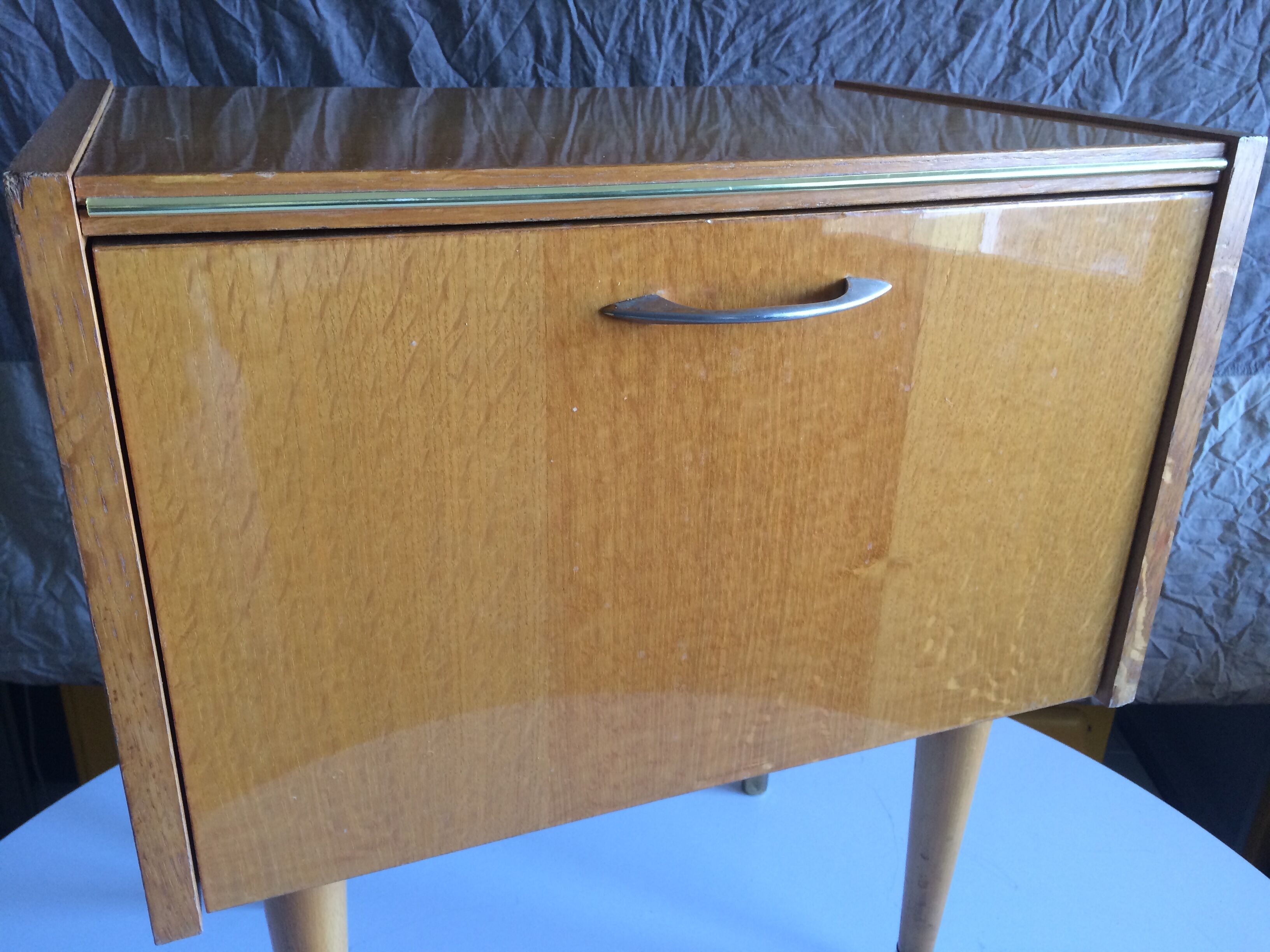 French vintage bedside in varnished blond wood 60