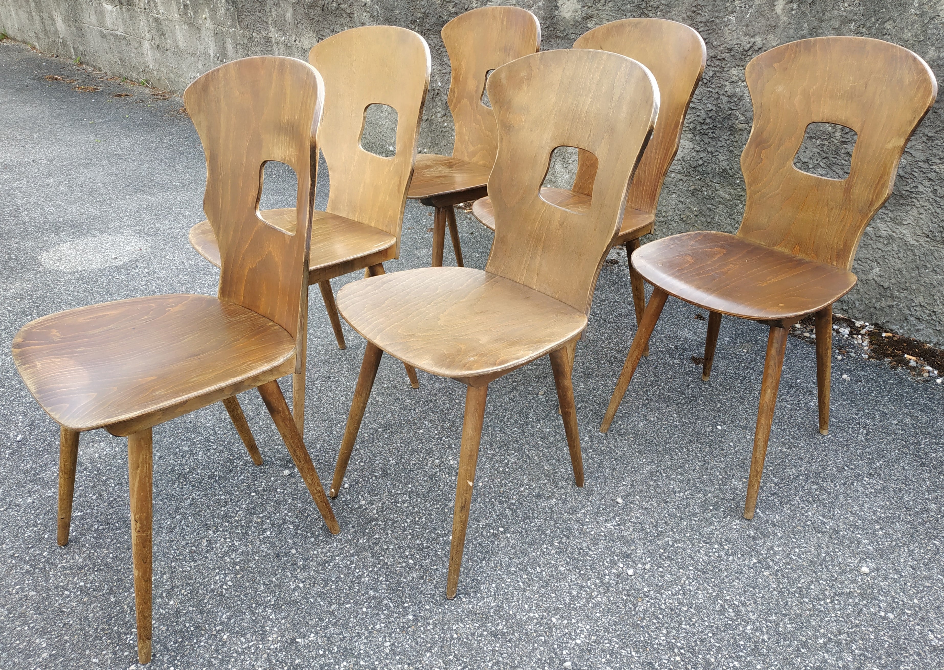 Suite of 6 vintage chairs Baumann model "Gentiane" 50s