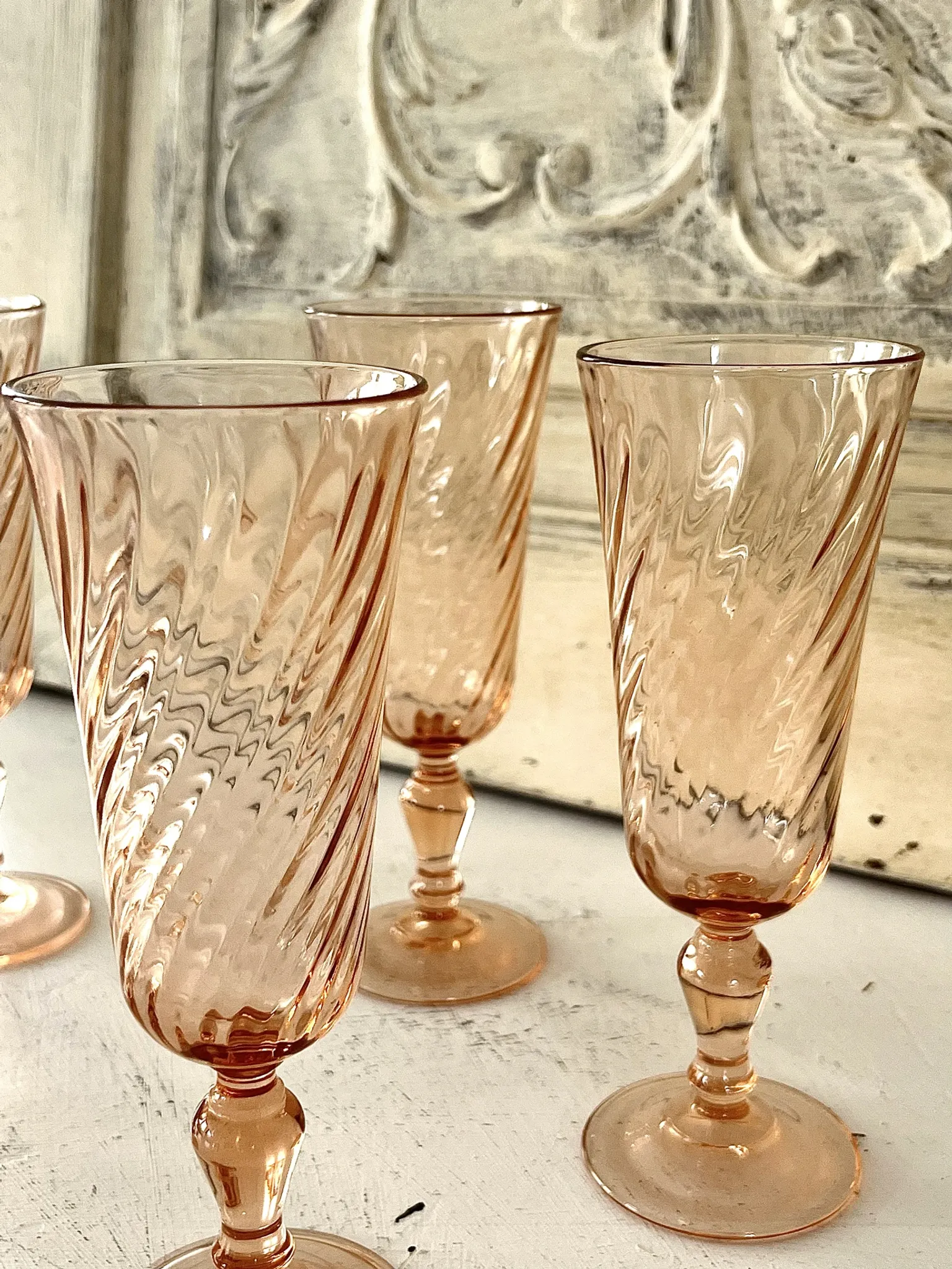 Champagne flutes set of 6, Rosaline luinarc swirl glass stemware