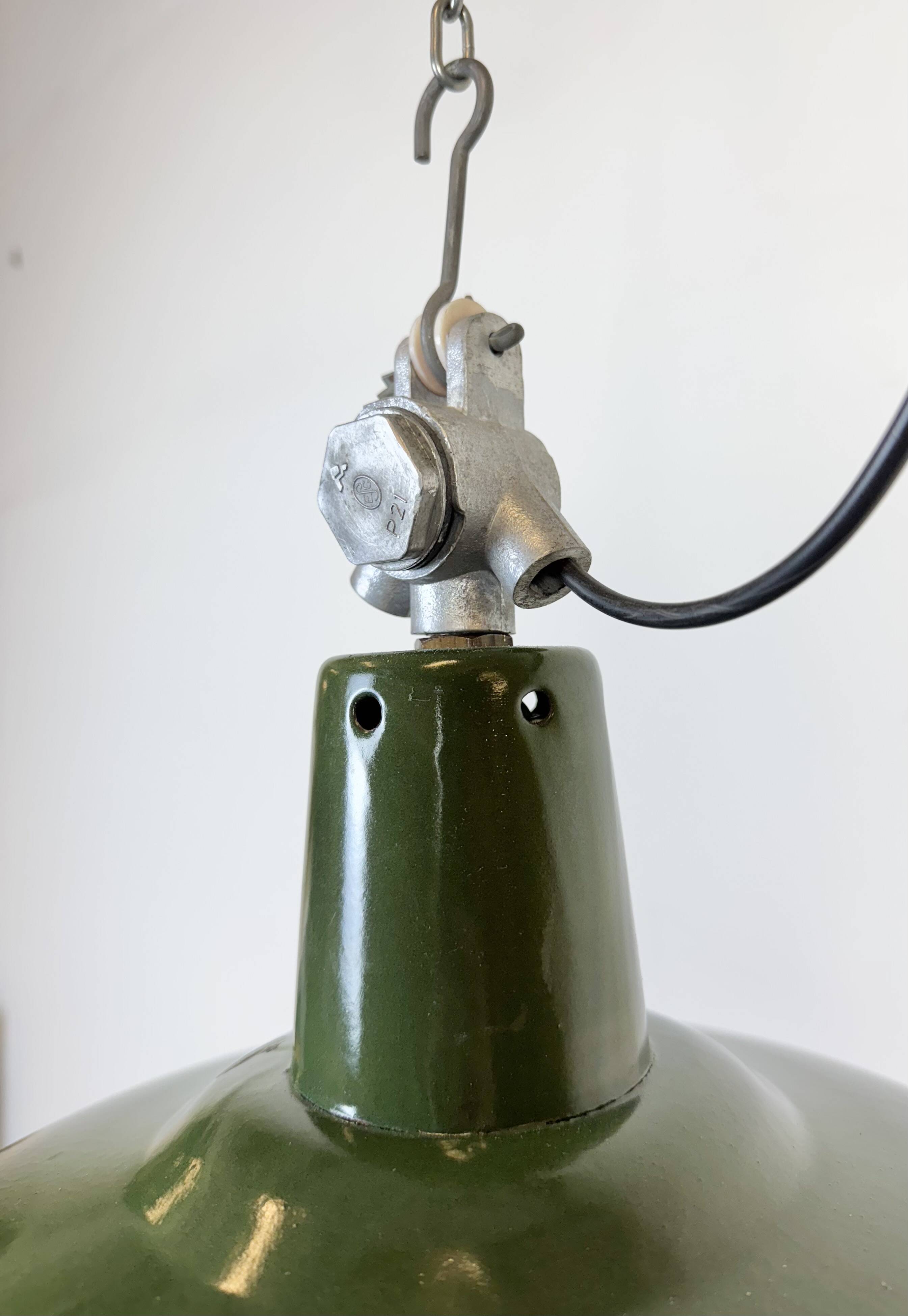 Industrial French Green Enamel Factory Pendant Lamp, 1960s