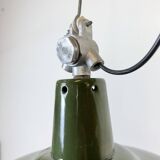 Industrial French Green Enamel Factory Pendant Lamp, 1960s