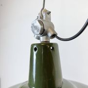 Industrial French Green Enamel Factory Pendant Lamp, 1960s
