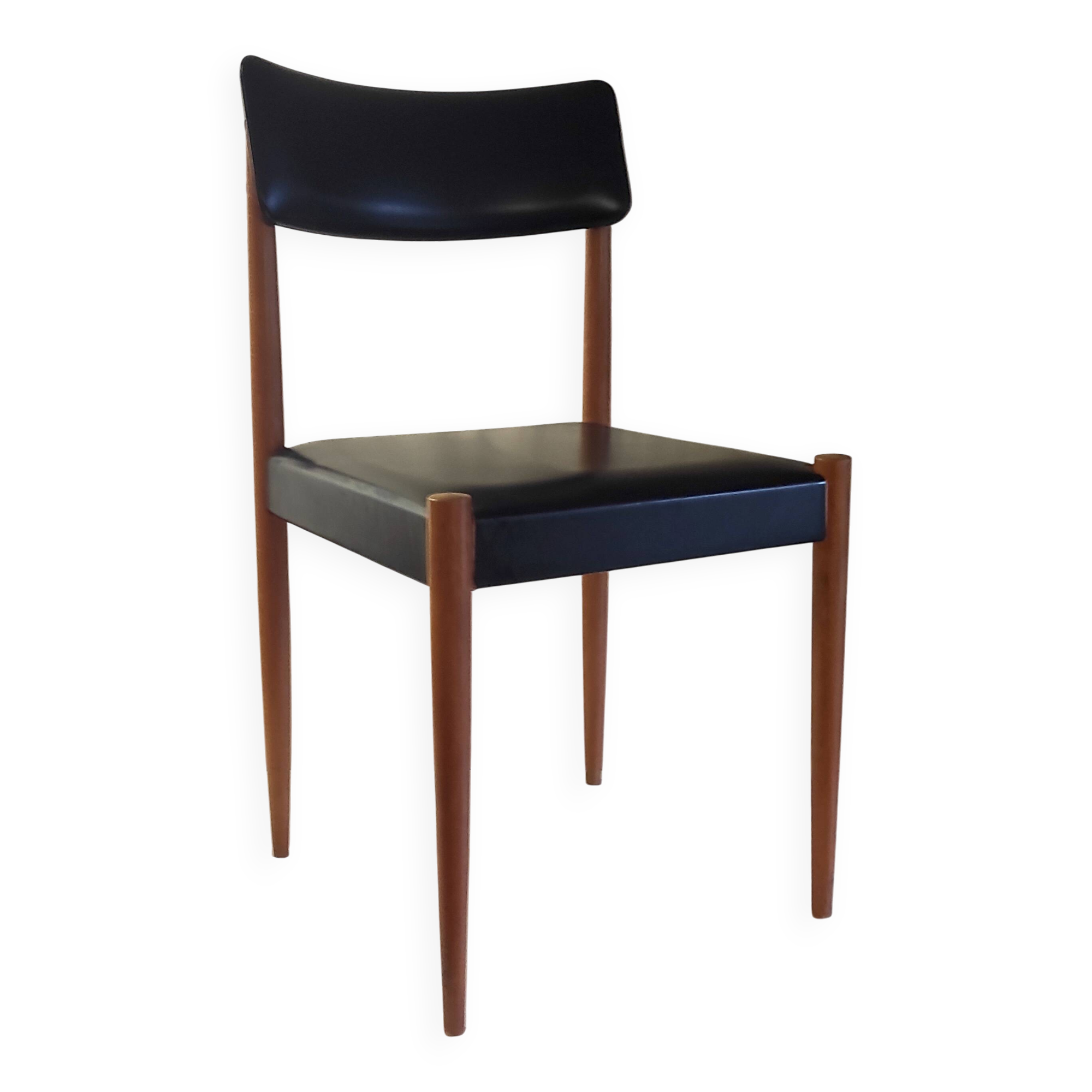 Chaise style scandinave en bois et similicuir - années 60/70