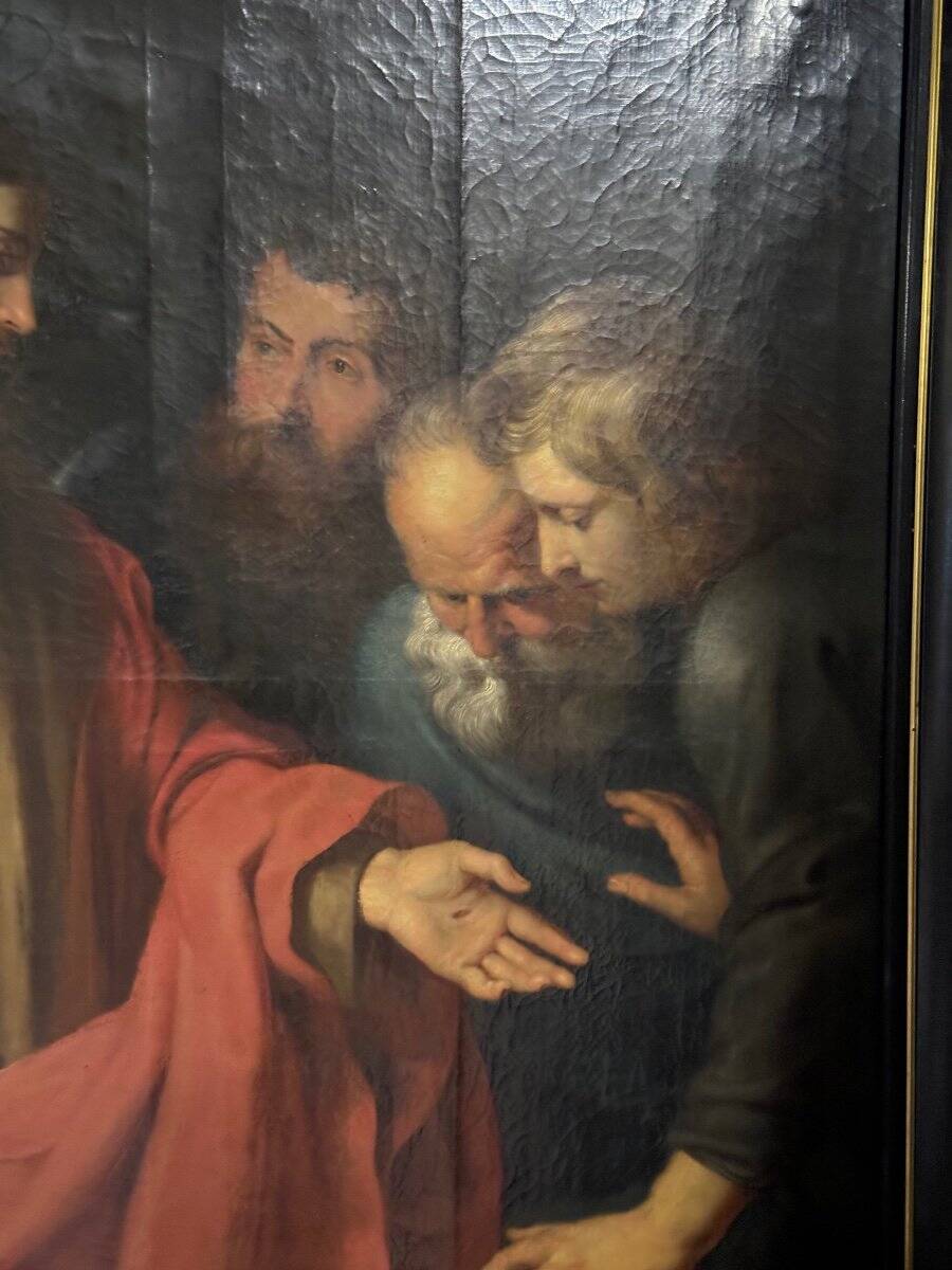"The Incredulity of Saint Thomas" oil on canvas after the triptych by Rubens, circa 1800.